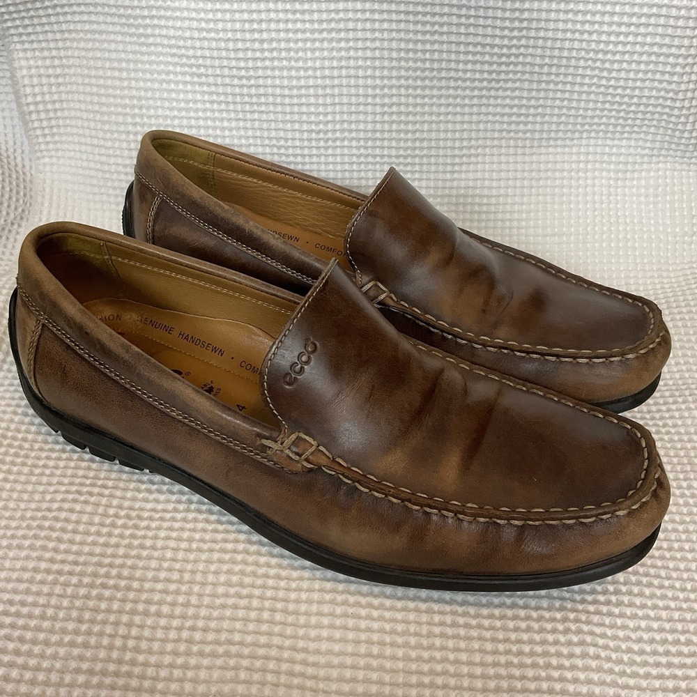 Ecco Men's Brown Genuine Leather Driving Slip On Loafers Shoes Size 44/10-10,5